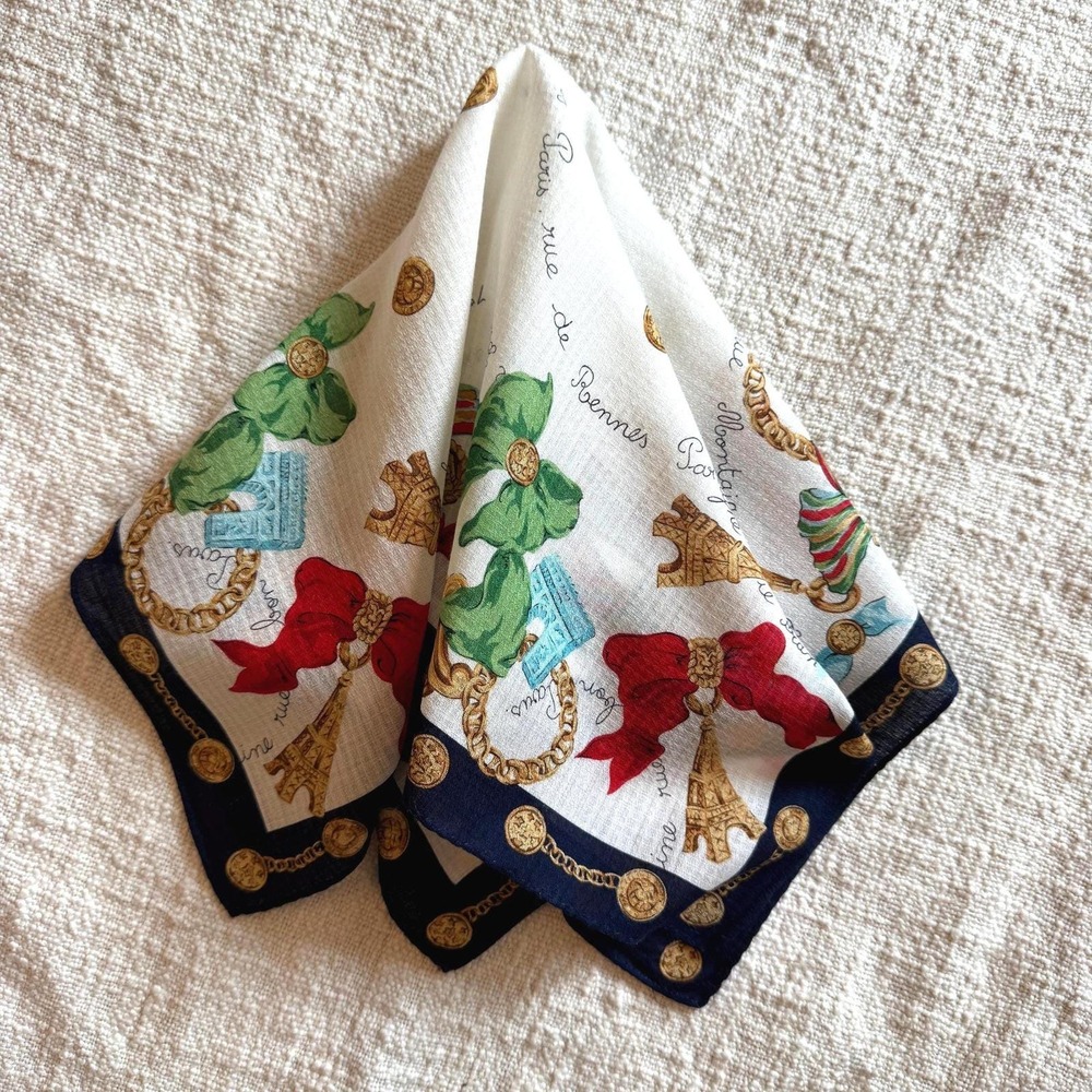 Vintage‎ Celine Paris Holiday Cotton Blend Scarf Eiffel Tower Bow Print - Picture 3 of 6